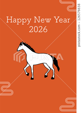 A simple New Year's card for the Year of the Horse 2026, with a coiled horse and a hazy Japanese-style background 126576638