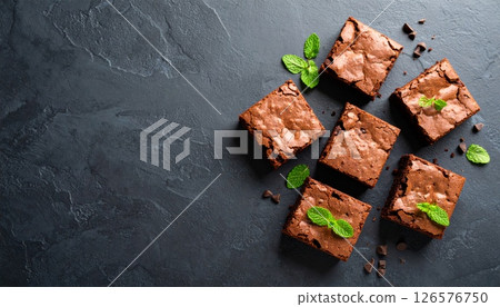 Delicious gourmet snack with various chocolate bars, including mint and nuts 126576750