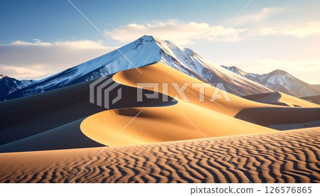 Panoramic nature view of snow-covered mountains under a vast sky Panoramic nature view of snow-covered mountains under a vast sky 126576865