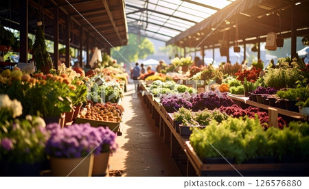 Fresh green and red fruit and vegetables at a healthy market buffet Fresh green and red fruit and vegetables at a healthy market buffet 126576880