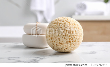 White isolated plastic dispenser bottles with soap, bath salt, and a towel for clean body care and spa hygiene 126576956