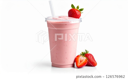 Fresh pink strawberry milkshakes and smoothies with mint, perfect cold summer fruit drinks 126576962