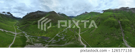Aerial view of beautiful high altitude grassland mountain canyon landscape 126577138