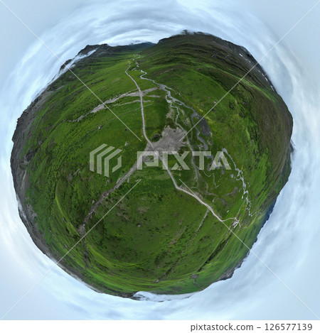 Aerial view of beautiful high altitude grassland mountain canyon landscape 126577139