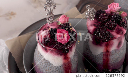 Chia pudding with blackberries Chia pudding with blackberries 126577692