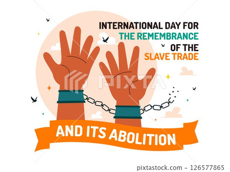 Vector Illustration for the International Day for the Remembrance of the Slave Trade and Its Abolition Featuring a Handcuff and a Dove in a Background 126577865
