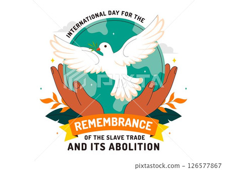 Vector Illustration for the International Day for the Remembrance of the Slave Trade and Its Abolition Featuring a Handcuff and a Dove in a Background 126577867