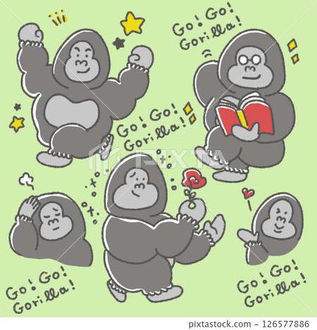一組手繪大猩猩做出酷炫手勢的插圖 126577886