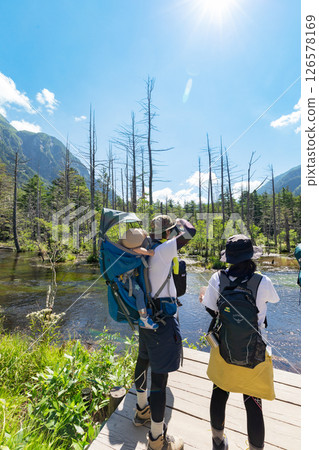 <長野>上高地的壯麗景色：岳澤沼澤、露百山和遊客 126578169