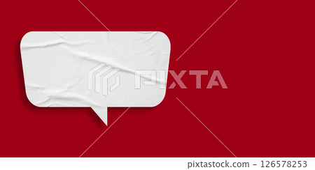White speech bubble crumpled paper isolated on red background 126578253