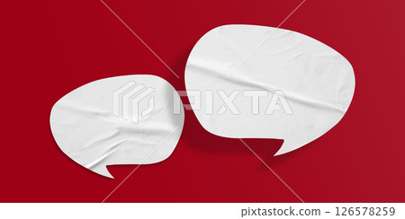 White speech bubble crumpled paper isolated on red background 126578259