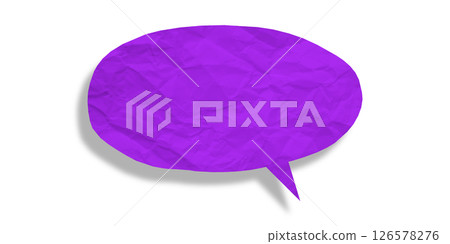 Purple speech bubble crumpled paper isolated on transparent background 126578276