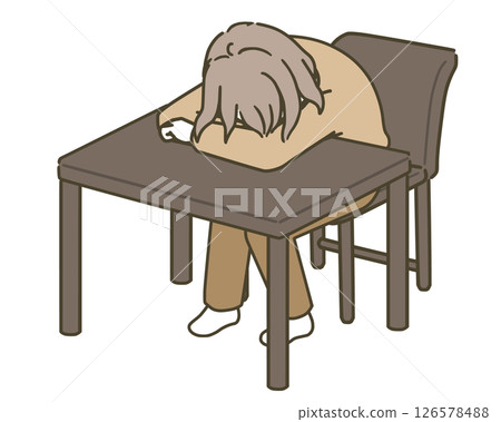 一名年輕女子（便衣）面朝下躺在桌上 126578488