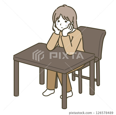 一名震驚的年輕女子（便衣）坐在椅子上 126578489