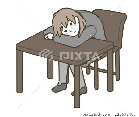 一名年輕女子（西裝革履）趴在桌上哭泣 126578493