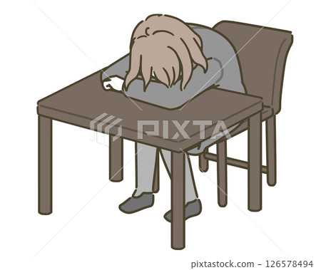 一名年輕女子（西裝革履）面朝下躺在桌上 126578494