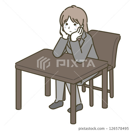 一位震驚的年輕女子（西裝）坐在椅子上 126578495