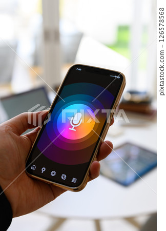 Smartphone and microphone icon Smartphone and microphone icon 126578568