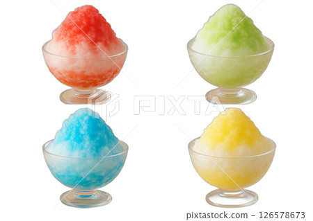 Colorful shaved ice in glass containers, 4 colors, transparent background 126578673