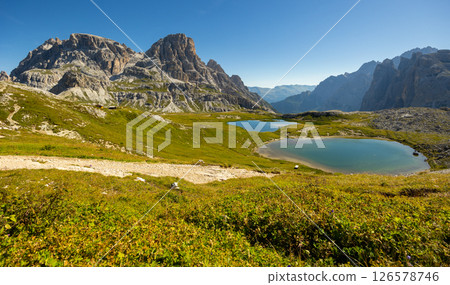 Clear emerald-turquoise pond water in Laghi dei piani area 126578746