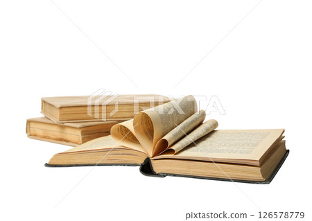 PNG, books with folded pages, isolated on white background. PNG, books with folded pages, isolated on white background. 126578779