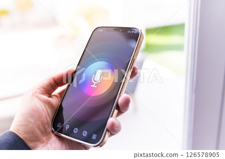 Smartphone and microphone icon Smartphone and microphone icon 126578905