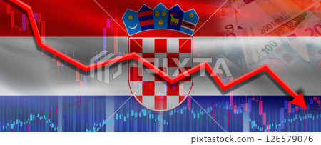 Croatia financial crisis on economic graph. Financial fall of Croatia on economy market Croatia financial crisis on economic graph. Financial fall of Croatia on economy market 126579076