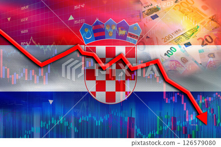 Croatia financial fall on economy market. Croatia financial crisis on economic graph Croatia financial fall on economy market. Croatia financial crisis on economic graph 126579080