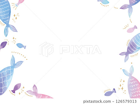 水彩美人魚與魚框架 126579313
