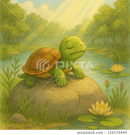 Turtle Sunbathing Peacefully by t 126579444