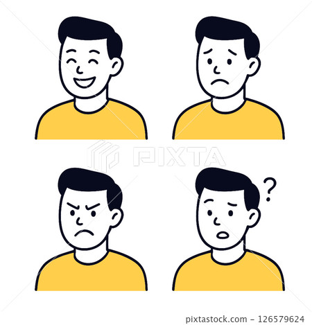 Set of four illustrations showing different facial expressions happy, sad, angry, and confused 126579624