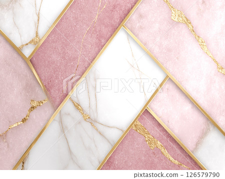 Diagonally separated pink and white marble pattern 126579790