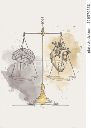 Brain heart balance scale illustration emotional decision concept 126579888