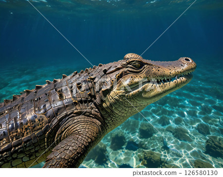 鱷魚在海裡游泳 126580130