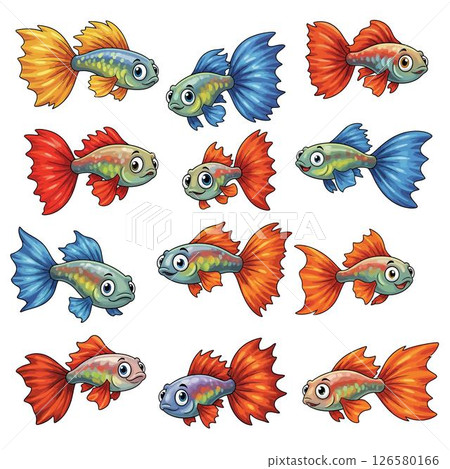 Colorful guppy fish collection set Colorful guppy fish collection set 126580166