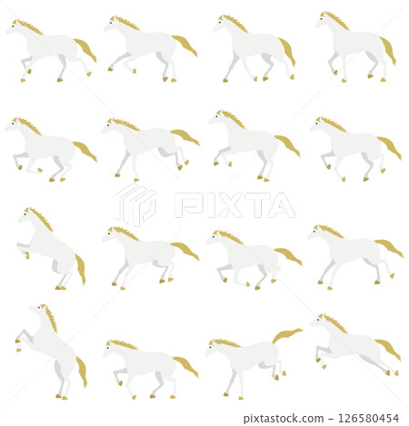 Simple vector illustration set of a running white horse 126580454
