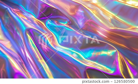Vibrant iridescent foil fabric with rainbow colors and shimmering texture Vibrant iridescent foil fabric with rainbow colors and shimmering texture 126580500