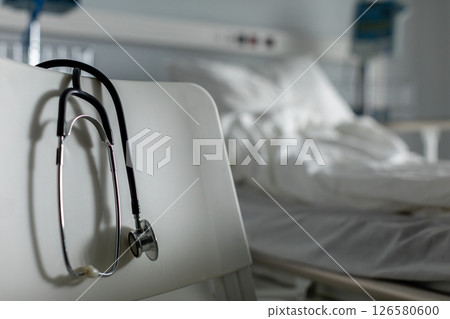 A stethoscope is essential in hospitals for various healthcare procedures and monitoring A stethoscope is essential in hospitals for various healthcare procedures and monitoring 126580600