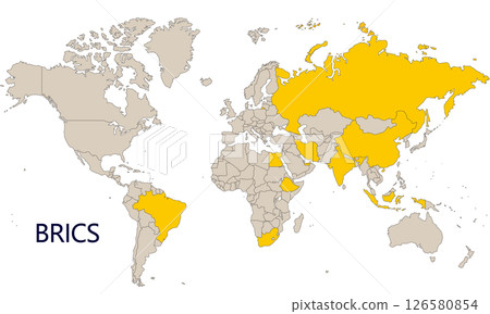 World map and BRICS member states as of May 2025, Atlantic Ocean 126580854