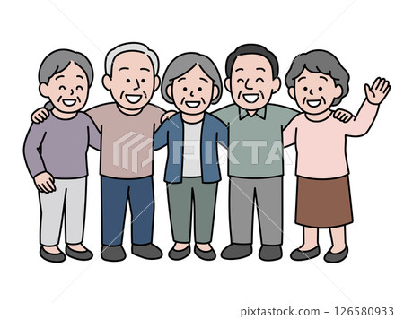 Seniors shoulder to shoulder smiling group Seniors shoulder to shoulder smiling group 126580933
