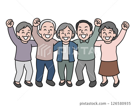 老年人肩並肩成就喜悅 126580935