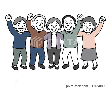 老年人肩並肩成就喜悅 126580936