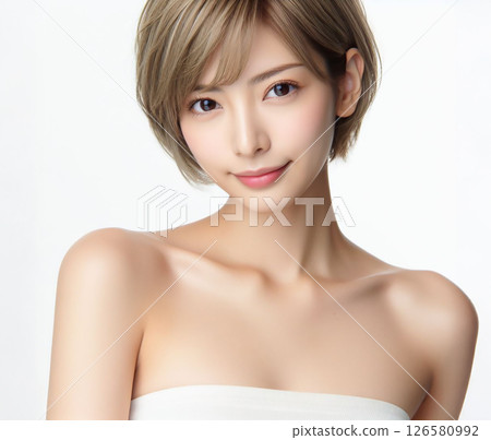 Beautiful woman in white tube top Beautiful woman in white tube top 126580992