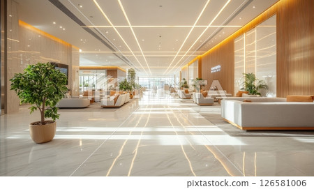 Modern lobby interior design hotel photography sleek environment wide-angle view contemporary aesthetics for seo impact 126581006