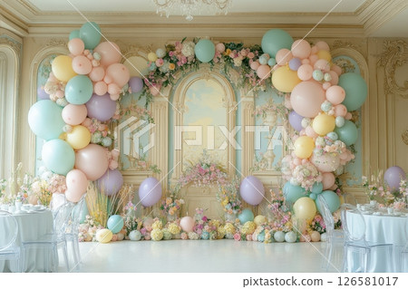 Whimsical balloon decor for elegant events cheerful atmosphere and celebration setup 126581017