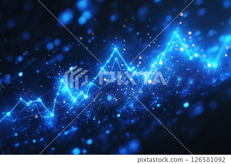 A blue background with a series of lines and dots 126581092