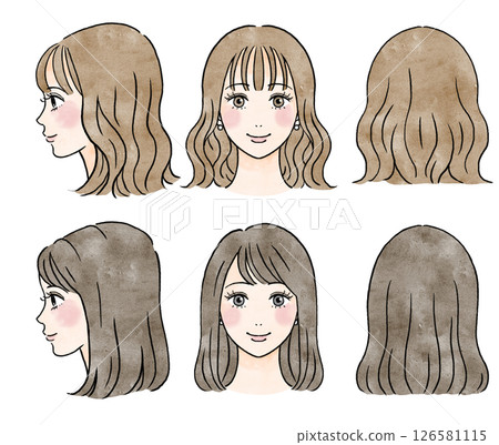 女性中長髮型的插圖 女性中長髮型的插圖 126581115
