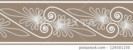 Vector golden at white seamless classic greek ornament. Endless European pattern. Ancient Greece, Roman Empire. Pattern for border, frame. Byzantine pattern of European palaces, textile, embroidery Vector golden at white seamless classic greek ornament. Endless European pattern. Ancient Greece, Roman Empire. Pattern for border, frame. Byzantine pattern of European palaces, textile, embroidery 126581150