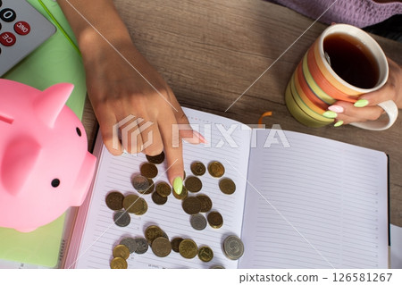 Exploring Budgeting Insights Through the Use of Coins Alongside a Piggy Bank for Saving 126581267