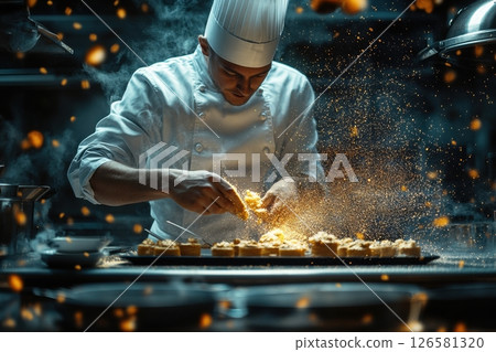 Dramatic lighting food photography culinary artisan chef crafting restaurant delicacies 126581320